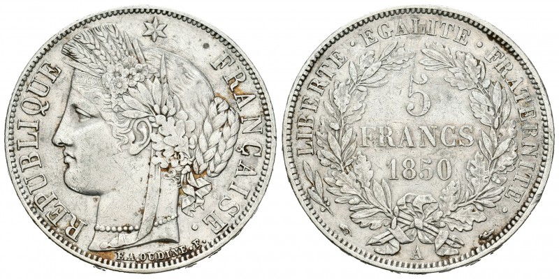 Francia. II República. 5 francos. 1850. París. A. (Km-761.1). (Gad-719). Ag. 24,...