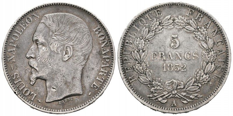 Francia. Louis Napoleón. 5 francos. 1852. París. A. (Km-773.1). (Gad-726). Ag. 2...