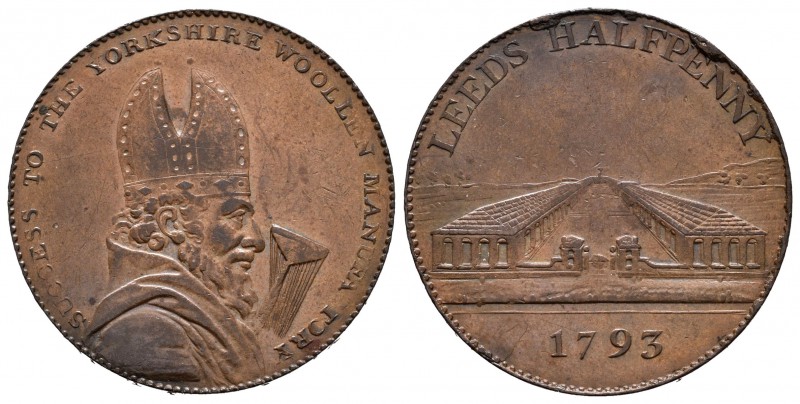 Gran Bretaña. George III. 1/2 penny token. 1793. Yorkshire Leeds. (Seaby-29). Re...