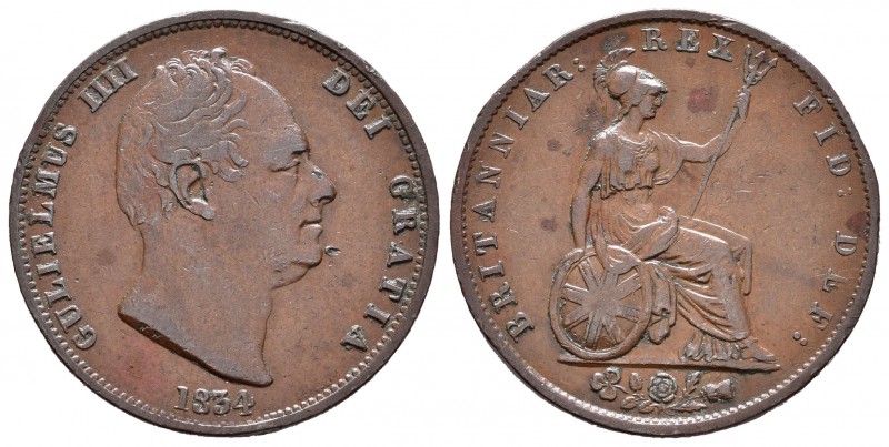 Gran Bretaña. William IV. 1/2 penny. 1834. (Km-706). Ae. 9,46 g. MBC. Est...45,0...