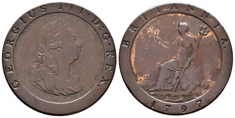 Gran Bretaña. George III. 1 penny. 1797. (Km-618). Ae. 28,25 g. MBC-/BC+. Est......