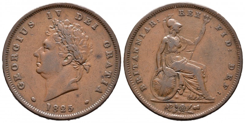 Gran Bretaña. George IV. 1 penny. 1825. (Km-693). Ae. 19,01 g. MBC. Est...75,00....