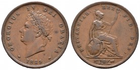 Gran Bretaña. George IV. 1 penny. 1825. (Km-693). Ae. 19,01 g. MBC. Est...75,00.