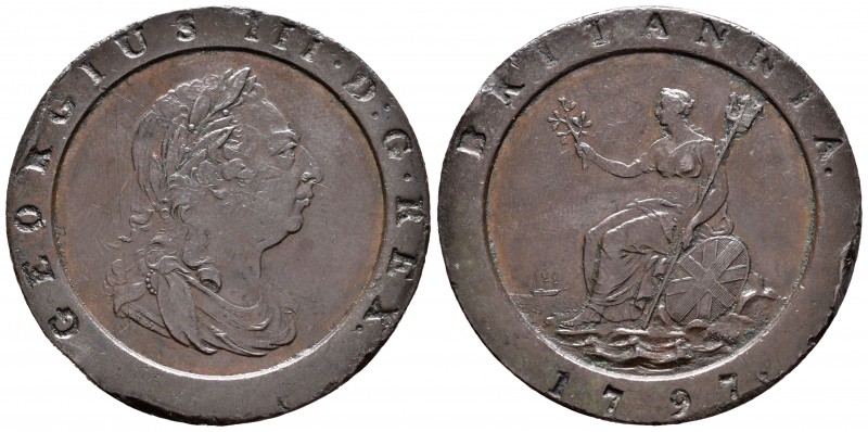 Gran Bretaña. George III. 2 pence. 1797. (Km-1797). Ae. 56,83 g. Golpes en canto...