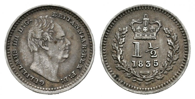 Gran Bretaña. William III. 1 1/2 pence. 1835. (Km-719). Ag. 0,71 g. MBC+. Est......