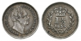 Gran Bretaña. William III. 1 1/2 pence. 1835. (Km-719). Ag. 0,71 g. MBC+. Est...40,00.