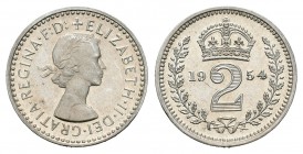 Gran Bretaña. Elizabeth II. 2 pence. 1954. (Km-899). Ag. 0,95 g. Brillo original. SC. Est...50,00.