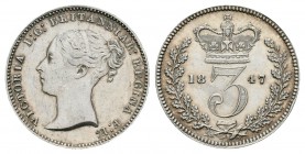 Gran Bretaña. Victoria. 3 pence. 1847. (Km-730). Ag. 1,41 g. Brillo original. Rara. EBC+/SC-. Est...320,00.