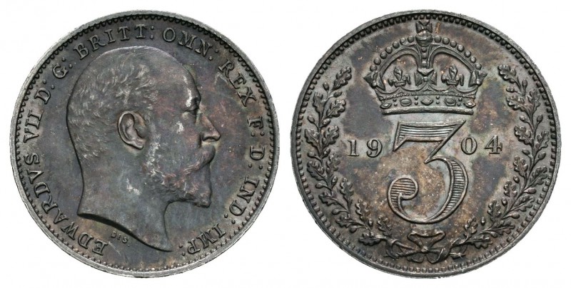 Gran Bretaña. Edward VII. 3 pence. 1904. (Km-797.2). Ag. 1,42 g. Bonita pátina. ...