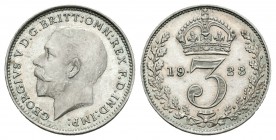 Gran Bretaña. George V. 3 pence. 1923. (Km-813a). Ag. 1,42 g. SC-. Est...65,00.