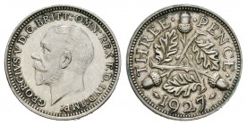 Gran Bretaña. George V. 3 pence. 1927. (Km-831). Ag. 1,42 g. Escasa en esta conservación. EBC+. Est...150,00.