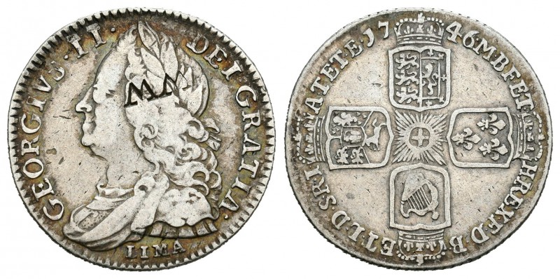 Gran Bretaña. George II. 6 pence. 1746. (Km-582.3). (S-3710). Ag. 2,95 g. LIMA b...