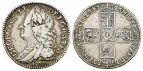 Gran Bretaña. George II. 6 pence. 1746. (Km-582.3). (S-3710). Ag. 2,95 g. LIMA bajo el busto. Contramarca WW en anverso. Escasa. MBC. Est...120,00.