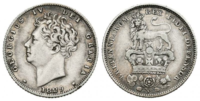 Gran Bretaña. George IV. 6 pence. 1829. (Km-698). (S-3815). Ag. 2,81 g. Golpecit...
