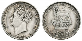 Gran Bretaña. George IV. 6 pence. 1829. (Km-698). (S-3815). Ag. 2,81 g. Golpecito en el canto. Limpiada. MBC. Est...25,00.