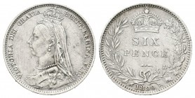 Gran Bretaña. Victoria. 6 pence. 1890. (Km-760). (S-3929). Ag. 2,81 g. MBC/MBC+. Est...25,00.
