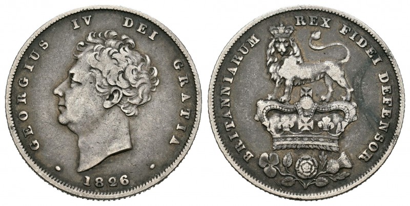 Gran Bretaña. George IV. 1 shilling. 1826. (Km-694). Ag. 5,51 g. MBC-. Est...30,...