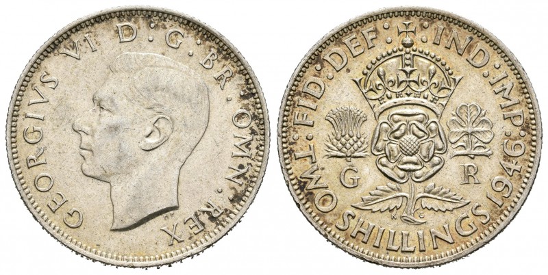 Gran Bretaña. George VI. 2 shillings. 1946. (Km-855). Ag. 11,31 g. EBC+. Est...1...