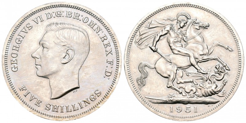 Gran Bretaña. George VI. 5 shillings. 1951. (Km-880). Ag. 28,20 g. FESTIVAL OF B...
