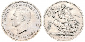 Gran Bretaña. George VI. 5 shillings. 1951. (Km-880). Ag. 28,20 g. FESTIVAL OF BRITAIN. 400º Aniversario de emisión de la Corona, en su caja original ...