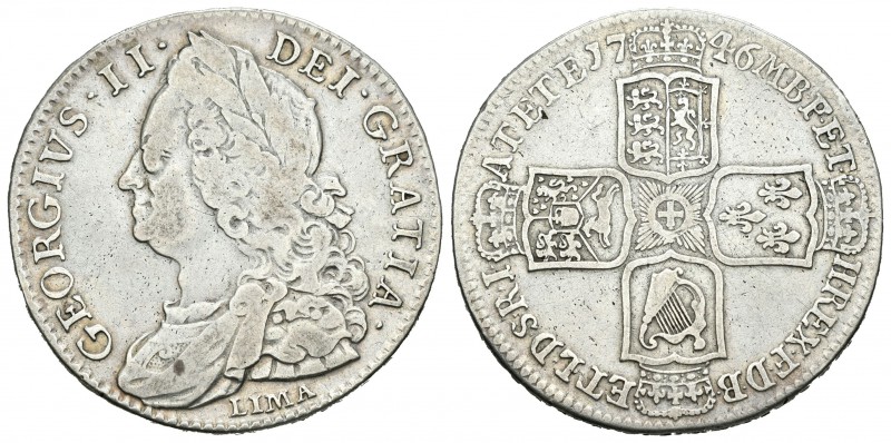 Gran Bretaña. George II. 1/2 corona. 1746. (Km-584.3). (S-3695). Ag. 14,76 g. LI...