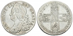 Gran Bretaña. George II. 1/2 corona. 1746. (Km-584.3). (S-3695). Ag. 14,76 g. LIMA bajo el busto. Rara. MBC-. Est...200,00.