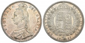 Gran Bretaña. Victoria. 1/2 corona. 1887. (Km-764). Ag. 14,13 g. Brillo original. EBC+/SC-. Est...180,00.