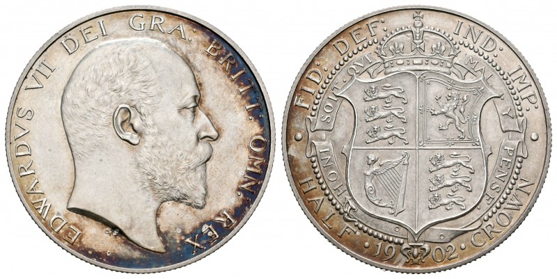 Gran Bretaña. Edward VII. 1/2 corona. 1902. (Km-802). Ag. 14,03 g. Brillo origin...