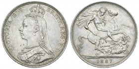 Gran Bretaña. Victoria. 1 corona. 1887. (Cal-765). Ag. 28,24 g. Restos de brillo original. EBC+. Est...150,00.