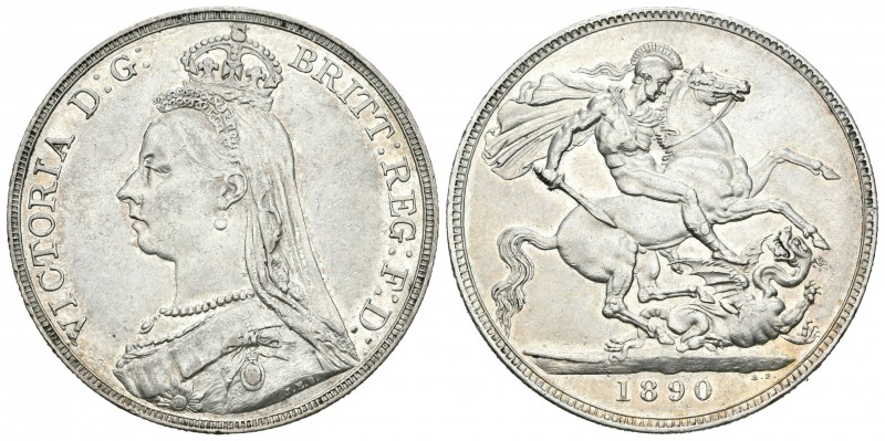 Gran Bretaña. Victoria. 1 corona. 1890. (Km-765). Ag. 28,20 g. EBC. Est...125,00...