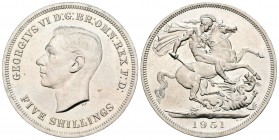 Gran Bretaña. George VI. 1 corona. 1951. (Km-880). Ag. 28,22 g. 400º Aniversario de la emisión de la Corona. Rayitas en anverso. Brillo original. SC. ...
