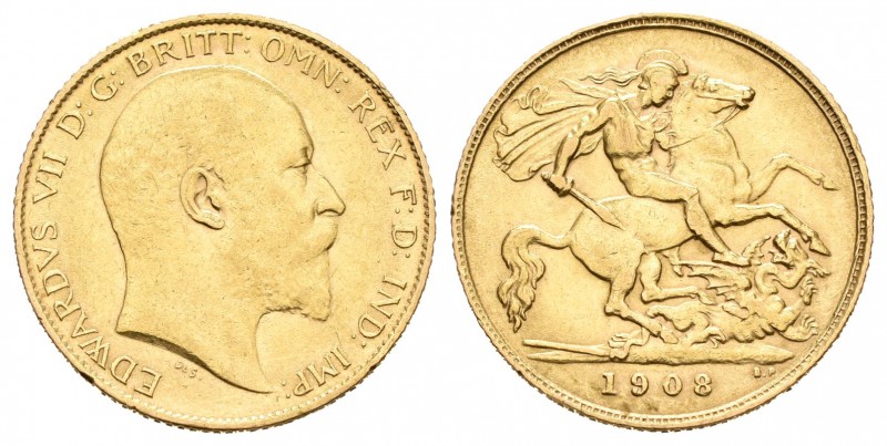 Gran Bretaña. Edward VII. 1/2 sovereign. 1908. (Km-804). Au. 3,96 g. MBC+. Est.....