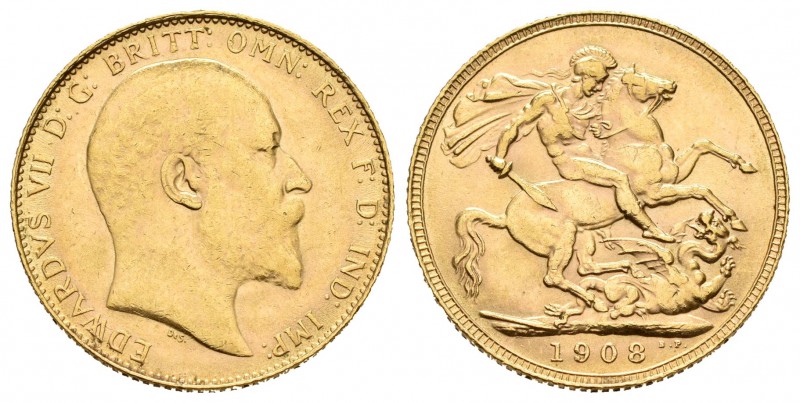 Gran Bretaña. Edward VII. Sovereign. 1908. (Km-805). Au. 7,99 g. EBC. Est...220,...
