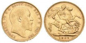 Gran Bretaña. Edward VII. Sovereign. 1905. (Km-805). Au. 7,96 g. MBC+. Est...220,00.