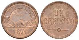 Guatemala. 1 centavo. 1871. (Km-196). Ae. 4,94 g. Adherencias en reverso. EBC. Est...30,00.