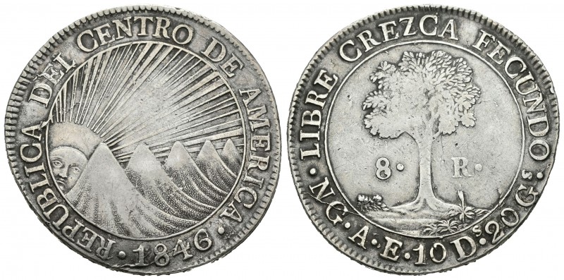 Guatemala. 8 reales. 1846. AE/MA. (Km-4). Ag. 26,72 g. LIBRE CREZCA FECUNDO. MBC...