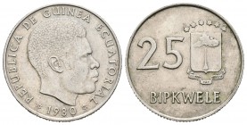 Guinea Ecuatorial. 25 bipkwele. 1980*19-80. (Km-52). Ni. 6,48 g. MBC+. Est...25,00.