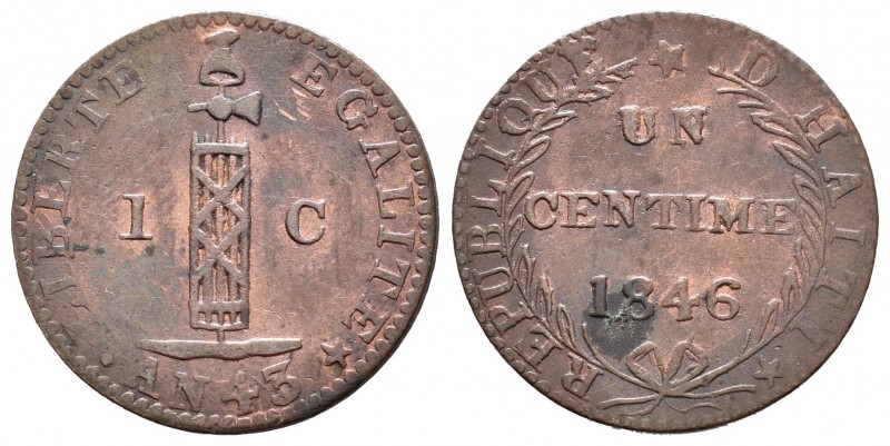 Haití. 1 céntimo. 1846 - AN 43. (Km-25.1). Ae. 2,62 g. MBC. Est...20,00.
