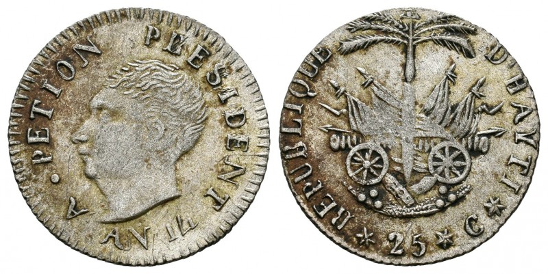 Haití. 25 céntimos. AN 14 (1817). (Km-15.2). Ag. 2,19 g. Muy escasa. EBC. Est......