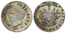 Haití. 25 céntimos. AN 14 (1817). (Km-15.2). Ag. 2,19 g. Muy escasa. EBC. Est...250,00.