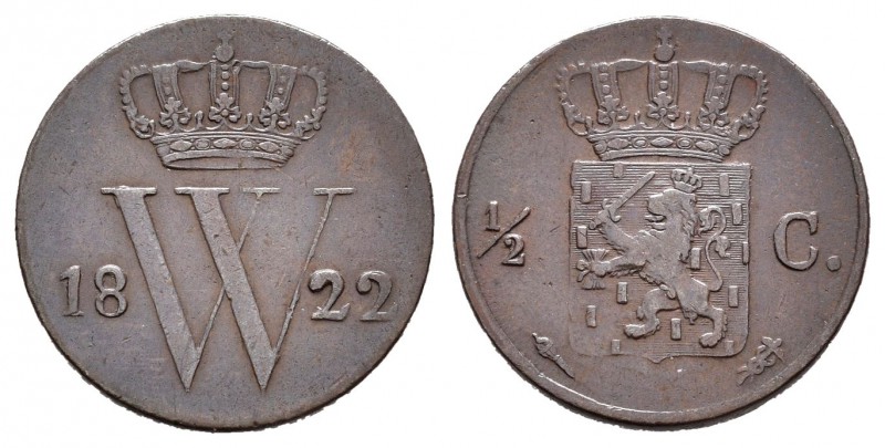 Holanda. Wilhelm III. 1/2 cent. 1822. (Km-51). Ae. 1,79 g. MBC. Est...35,00.