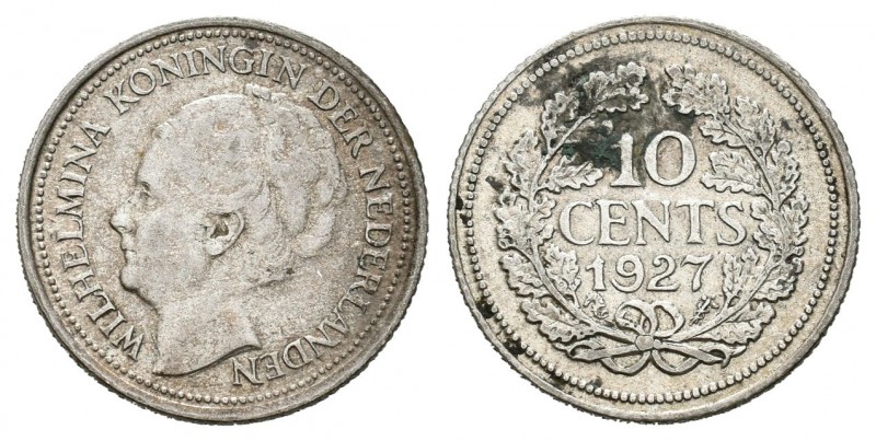 Holanda. Wilhelmina I. 10 cents. 1927. (Km-163). Ag. 1,38 g. MBC+. Est...30,00.