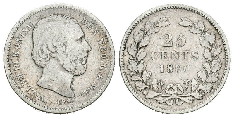 Holanda. Wilhelm III. 25 céntimos. 1890. (Km-91). Ag. 3,50 g. BC+. Est...50,00.