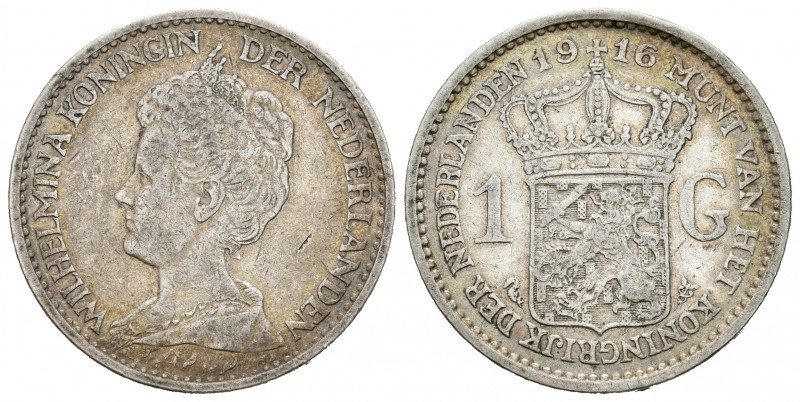 Holanda. Wilhelmina I. 1 gulden. 1916. (Km-148). Ag. 9,93 g. MBC-. Est...25,00.