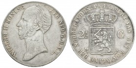 Holanda. Wilhelm II. 2 1/2 gulden. 1845. (Km-69.2). Ag. 24,74 g. Escasa. MBC+. Est...75,00.