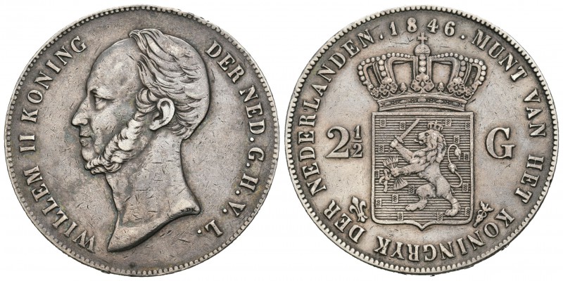 Holanda. Wilhelm II. 2 1/2 gulden. 1846. Utrecht. (Km-69.2). Ag. 24,89 g. Golpec...