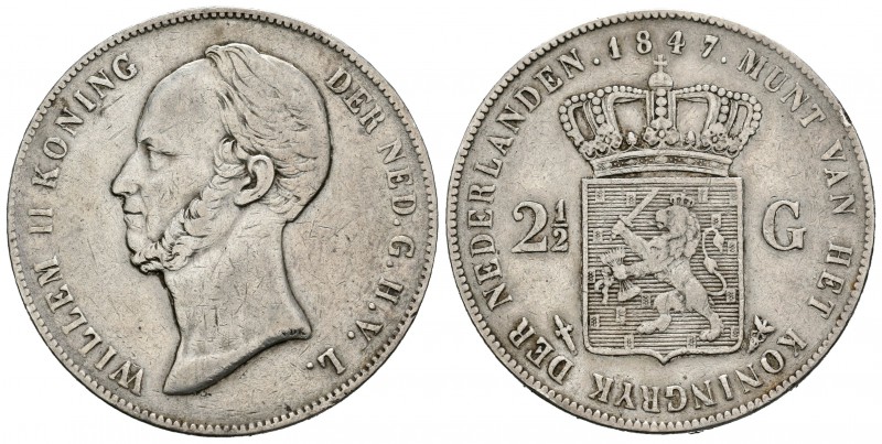 Holanda. Wilhelm II. 2 1/2 gulden. 1847. Utrecht. (Km-69.2). Ag. 24,73 g. MBC-. ...