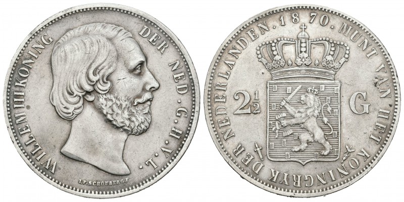 Holanda. Wilhelm III. 2 1/2 gulden. 1870. (Km-82). Ag. 24,87 g. MBC+. Est...50,0...