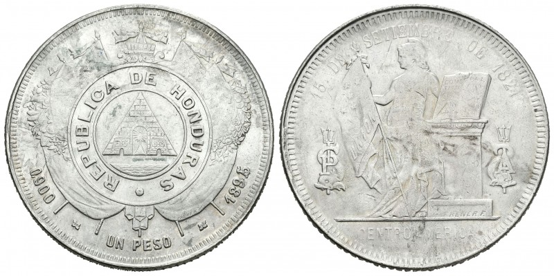 Honduras. 1 peso. 1895/4/3. (Km-62). Ag. 25,06 g. Fecha rectificada. EBC-. Est.....