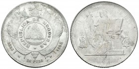 Honduras. 1 peso. 1895/4/3. (Km-62). Ag. 25,06 g. Fecha rectificada. EBC-. Est...75,00.